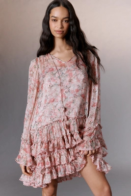 Mac Duggal Long-Sleeve Ruffled Tie-Neck Mini Dress | Anthropologie (US)