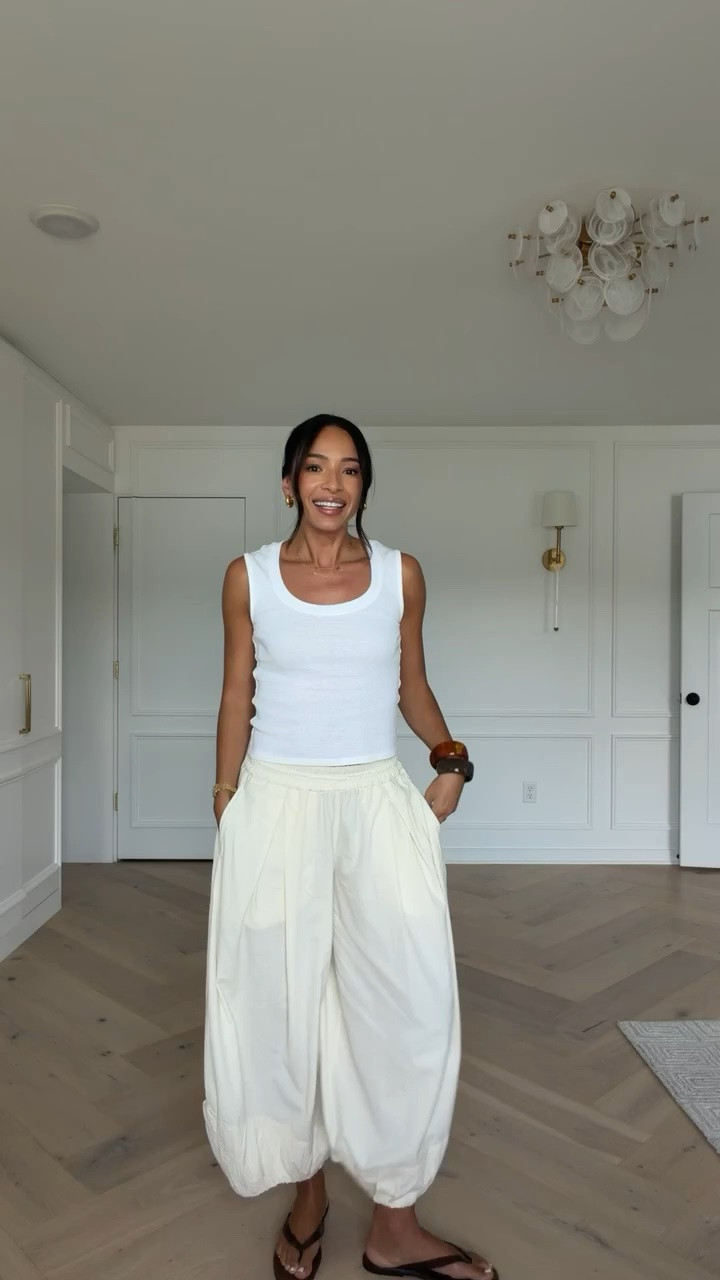 One of my postpartum closet staples! 🤍 Obsessed with these balloon pants! Great shape, pockets 🙌🏽, and they’re lightweight enough to wear on super hot days and they’re under $100!! Run big I’m wearing an XS! 

summer outfit, summer style, white pants, mom outfit, postpartum outfit, airport outfit, travel outfit, casual chic outfit, chic summer outfit

#LTKSeasonal