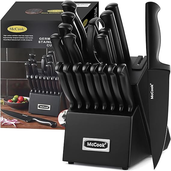 McCook® Premium Black Knife Sets,German Stainless Steel Kitchen Knives Block Set with Built-in S... | Amazon (US)