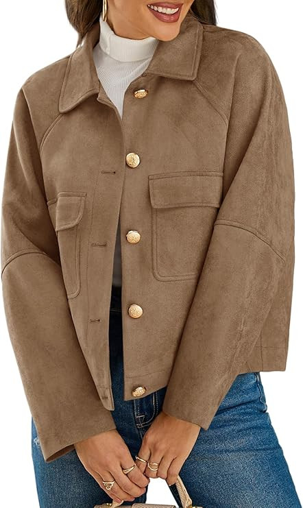 Cicy Bell Womens Faux Suede Leather Jackets Cropped Casual Lapel Collar Button Down Oversized Fal... | Amazon (US)