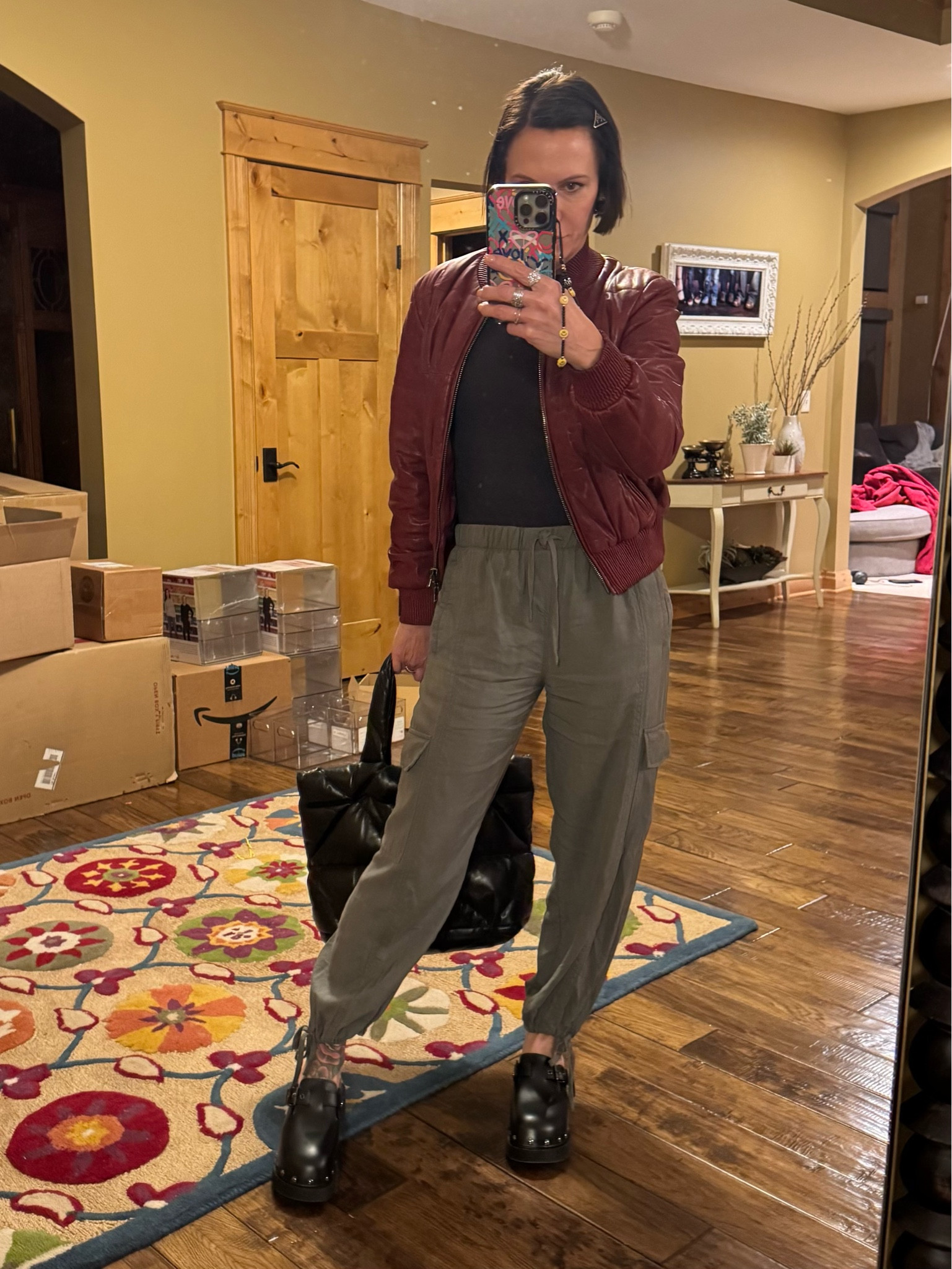 Outfit situation 
Skims bodysuit, splendid pants, Veronica Beard burgundy leather jacket (old), Dior clogs, Prada bag

#LTKFindsUnder100 #LTKStyleTip #LTKOver40
