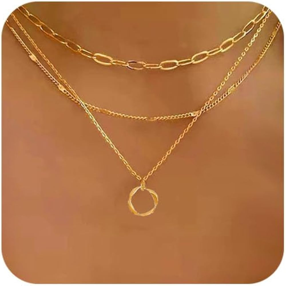 Layered Gold Necklaces for Women, Layer Necklace Trendy Paperclip Twisted Pendant Chain Necklace ... | Amazon (US)