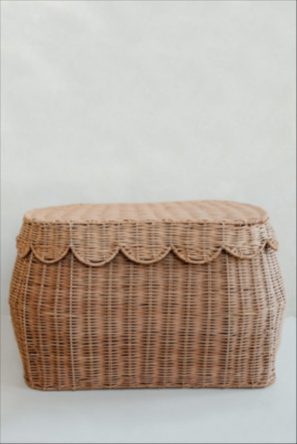 Sage Scalloped Storage Basket with Lid
