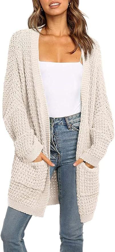 YIBOCK Women's Loose Open Front Long Sleeve Knit Kimono Cardigans Sweater with Pockets | Amazon (US)