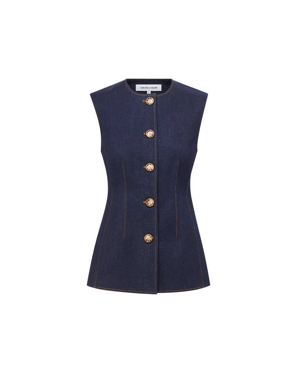 Jessup Tailored Denim Vest in Dark Denim | Veronica Beard | Veronica Beard