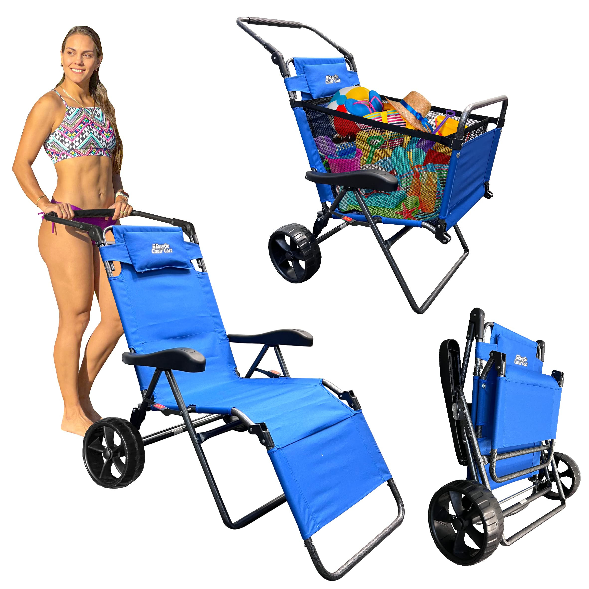 Beach Cart Chair – 2 in 1 Turns from Beach Cart to Beach Chair – Large Wheels – Easy to Use... | Amazon (US)