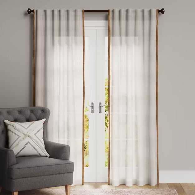 1pc Light Filtering Marlow Velvet Trim Window Curtain Panel - Threshold™ | Target
