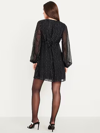 V-Neck Swiss Dot Mini Dress | Old Navy (US)