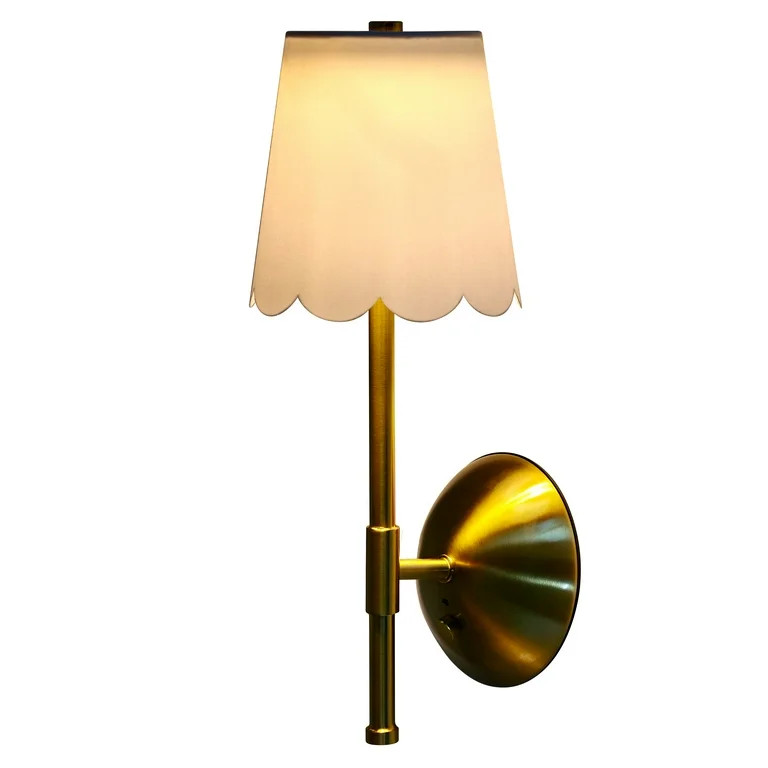 Sterling & Noble Cordless Brass Rechargeable Wall Sconce with Scalloped Fabric Shade and Remote | Walmart (US)