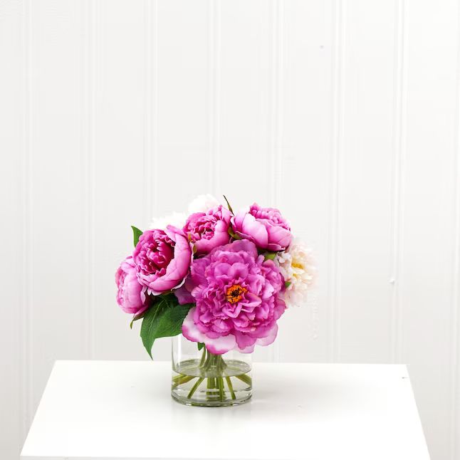 allen + roth 12-in Pink, Clear Indoor Artificial Peony Artificial Flower | Lowe's