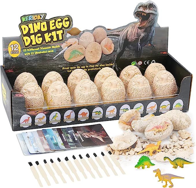 Dinosaur Toys for Kids 3-5 5-7 8-12, Dino Egg Dig Kit - Easter Egg - Dig up 12 Eggs & Discover Su... | Amazon (US)