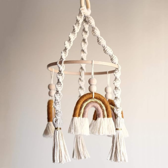 Rainbow Baby Mobile Hanging Macrame Baby Mobile Rainbow Neutral Baby Crib Mobile Kids Room Nurser... | Amazon (US)