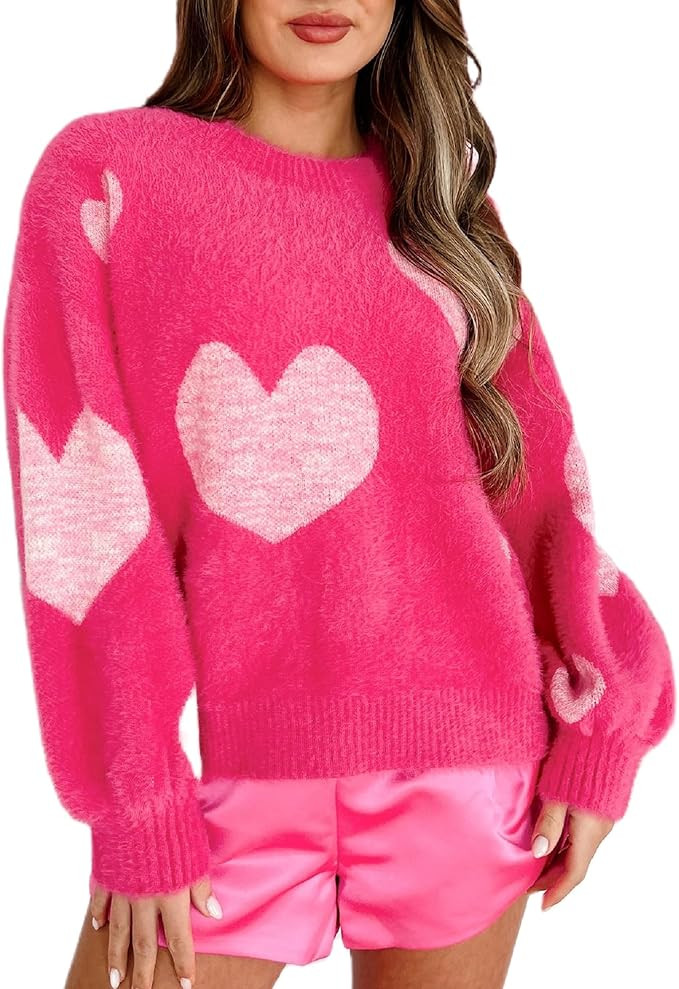 KMBANGI Women Heart Print Sweatshirt Romantic Oversized Sweater Valentine's Day Love Graphic Long... | Amazon (US)