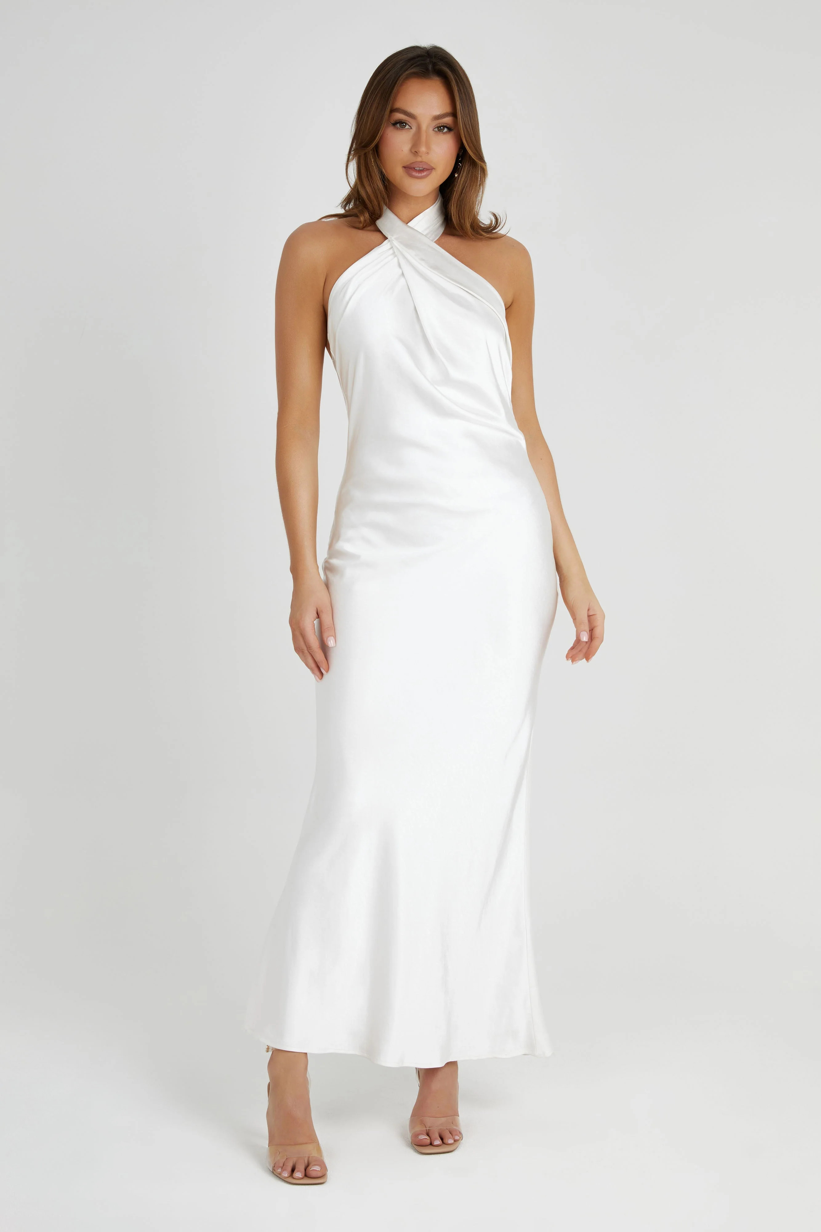 Laura Halter Satin Gown - White | Meshki (APAC)