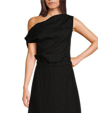 Le' AL.X Coordinating Linen Asymmetrical One Shoulder Cowl Neck Cropped Blouse | Dillard's | Dillard's