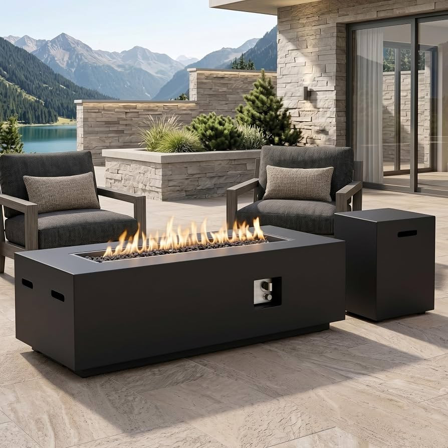 60" Propane Fire Pit Table with Tank Cover, 60,000 BTU, Concrete | Amazon (US)