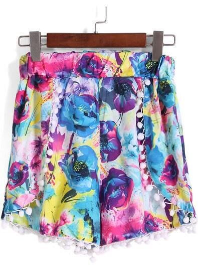 Multicolor Elastic Waist Floral Shorts | SHEIN