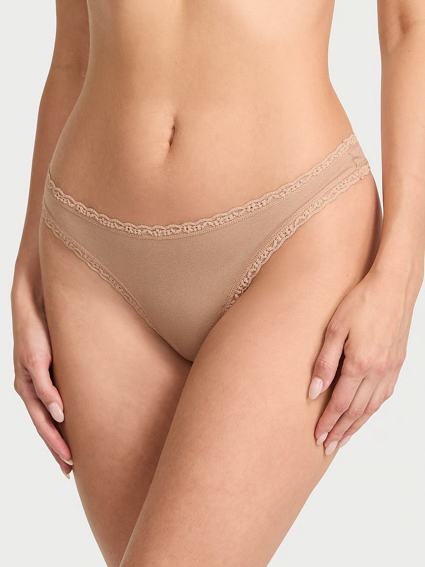 Buy Cotton Lace-Waist Thong, Praline - Order Panties online - Victoria's Secret US | Victoria's Secret (US / CA )