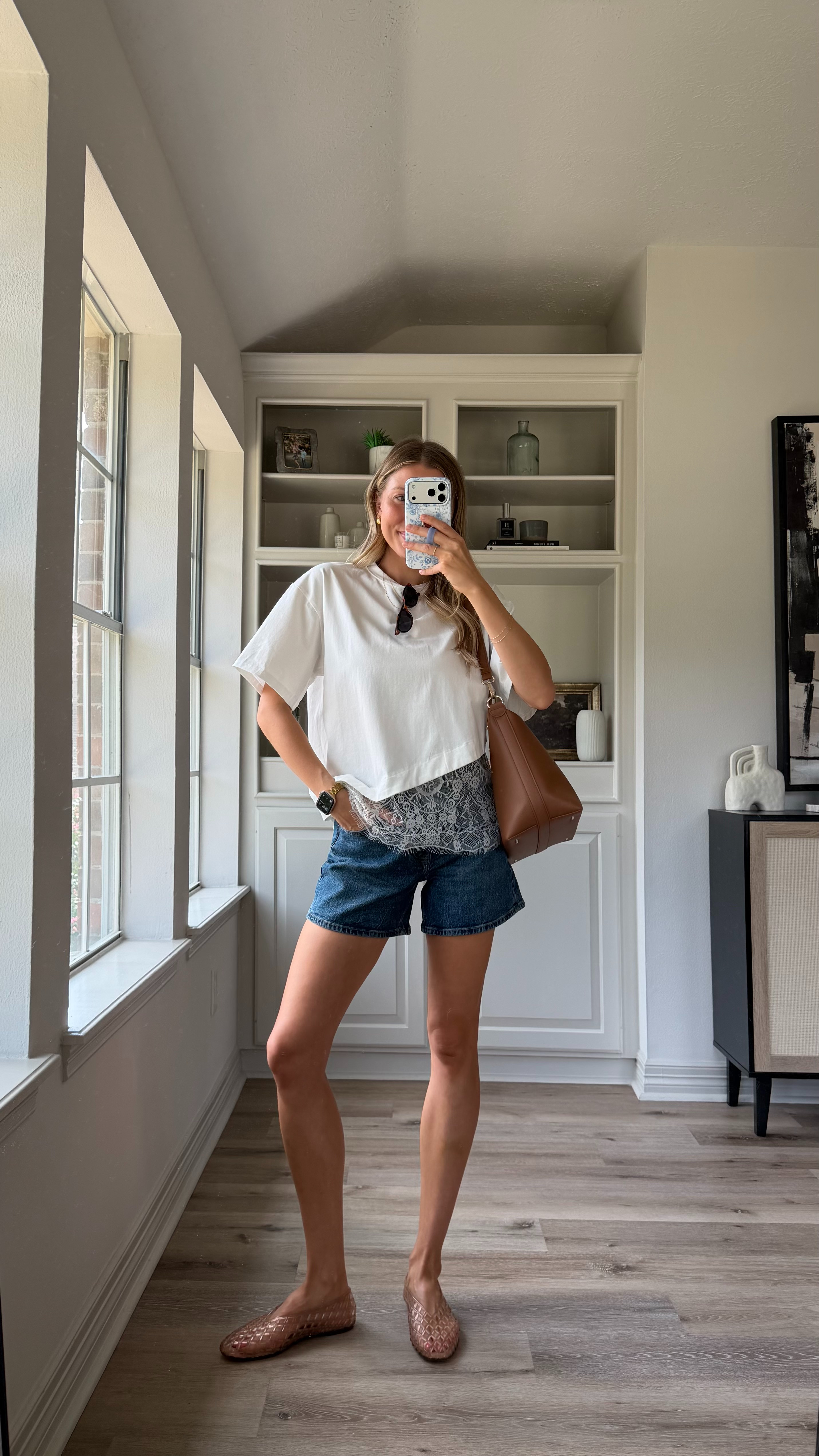Cutest lace tee! Wearing S in tee, 26 in denim shorts 

 #LTKootd #LTKmomlife