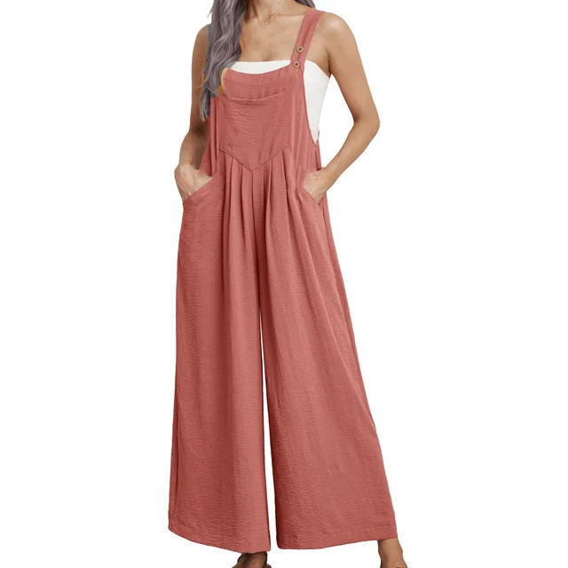 Fantaslook Wide Leg Jumpsuits for Women Casual Overalls Summer Rompers Jumpers Loose Sleeveless S... | Walmart (US)