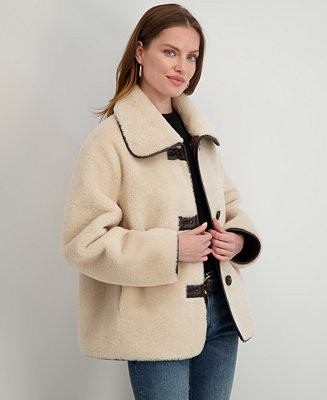 Women's Reversible Faux-Shearling Button-Front Coat | Macy's