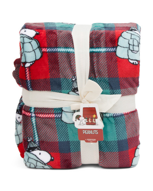 Snoopy Puffer Plaid Blanket | TJ Maxx