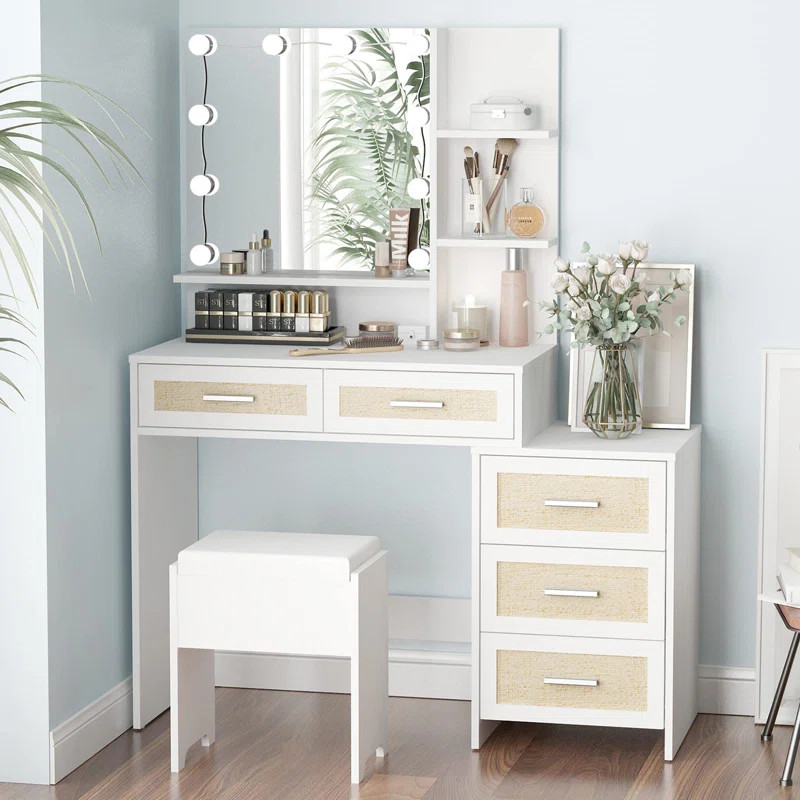43.2'' Wide Vanity Set with Stool and Mirror | Wayfair North America