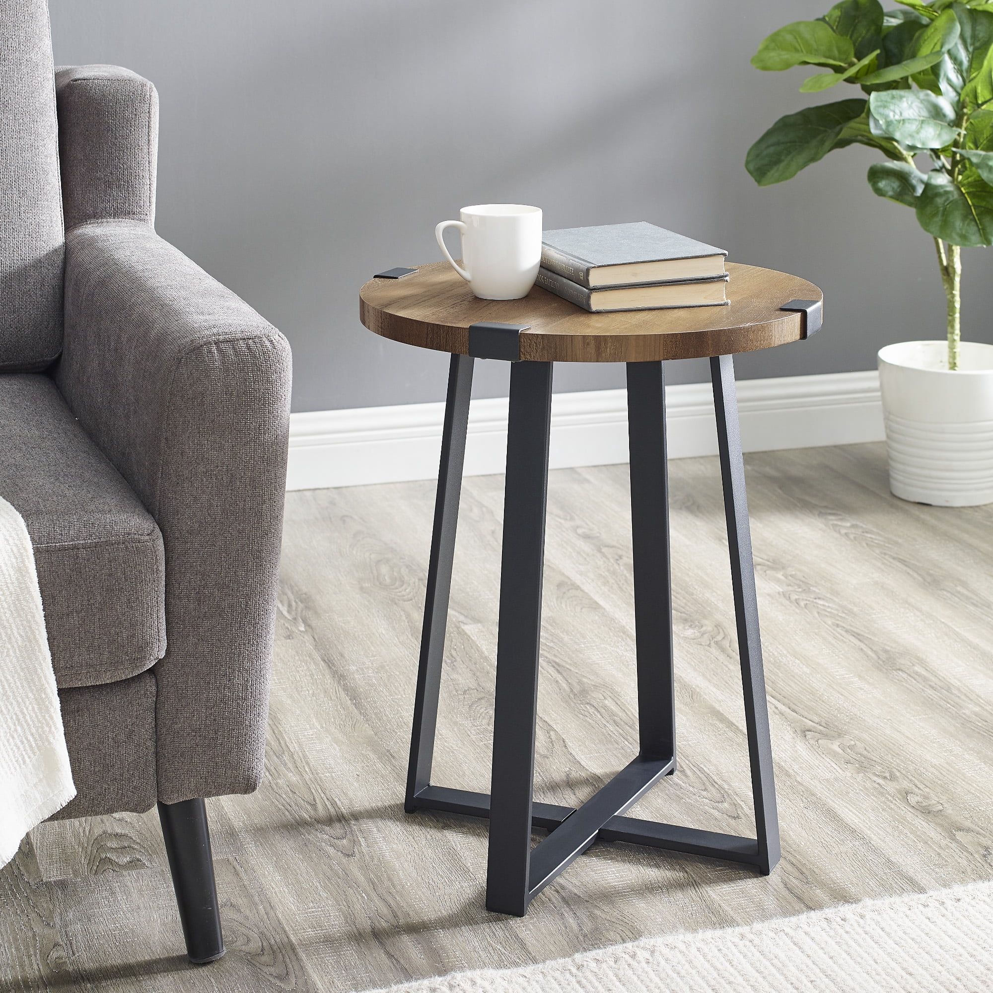 Woven Paths Rustic Wood and Metal Round End Table, Reclaimed Barnwood | Walmart (US)