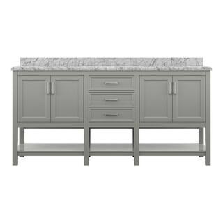 Home Decorators Collection Everett 72 in. W x 22 in. D Vanity Cabinet in Grey with Carrara Marble... | The Home Depot