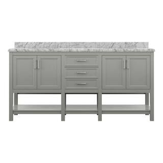 Home Decorators Collection Everett 72 in. W x 22 in. D Vanity Cabinet in Grey with Carrara Marble... | The Home Depot