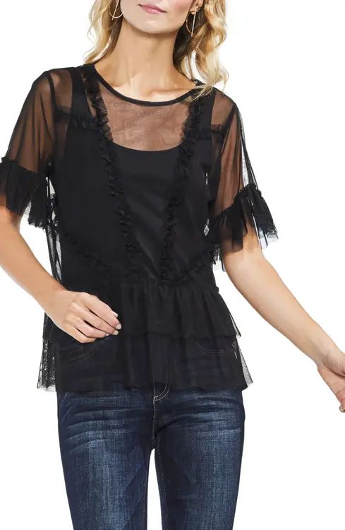 Vince Camuto Tiered Ruffle Mesh Blouse | Nordstrom