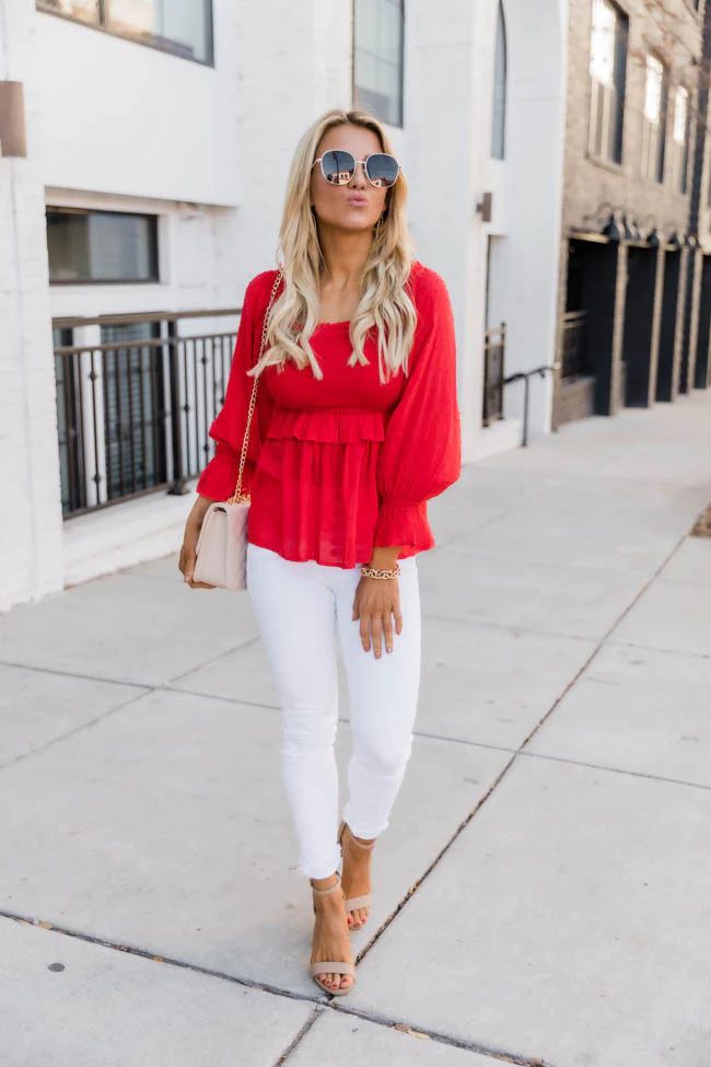 Soul Searching Smocked Red Blouse | The Pink Lily Boutique