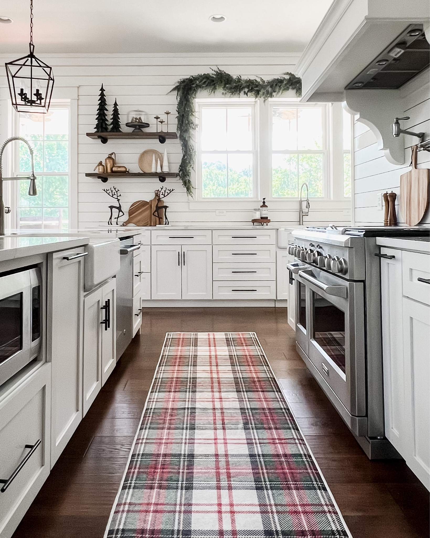 Window garland wreaths holiday and kitchen decor christmas cedar eucalyptus open shelves shelving deer Christmas sign kitchen runner, machine, washable, rugs by rug, Hable, tartan plaid, kitchen pendant, lighting island, light fixtures

#LTKstyletip #LTKHoliday #LTKhome