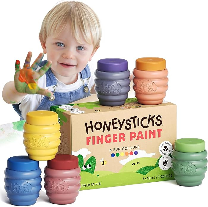 Honeysticks Non Toxic Finger Paint (6 Bright Colors), Washable from Skin, Safe Finger Painting fo... | Amazon (US)