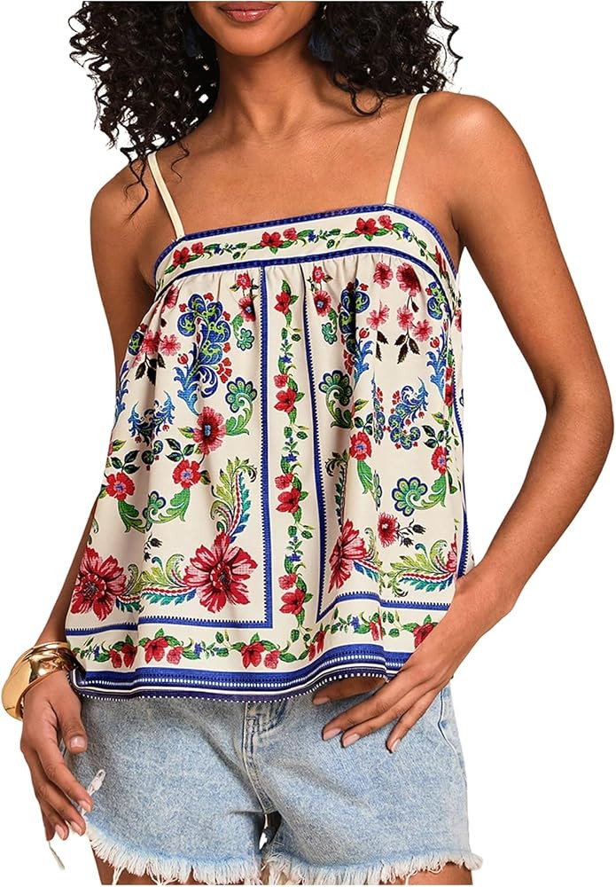 SOLY HUX Women's Tropical Floral Print Cami Top Spaghetti Strap Boho Vacation Summer Tops Camisol... | Amazon (US)