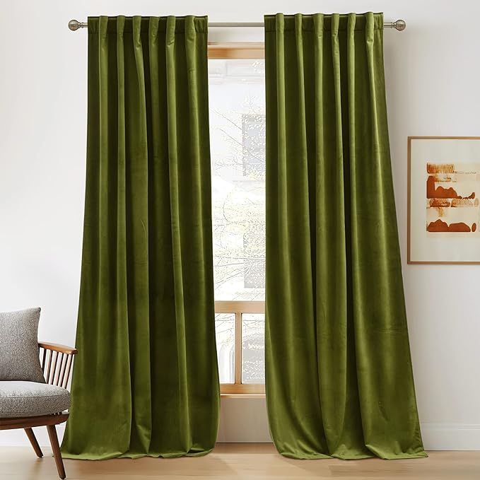 RYB HOME Green Curtains 84 inches Long Plush Velvet Curtains Drapes, Thermal Insulated Room Darke... | Amazon (US)