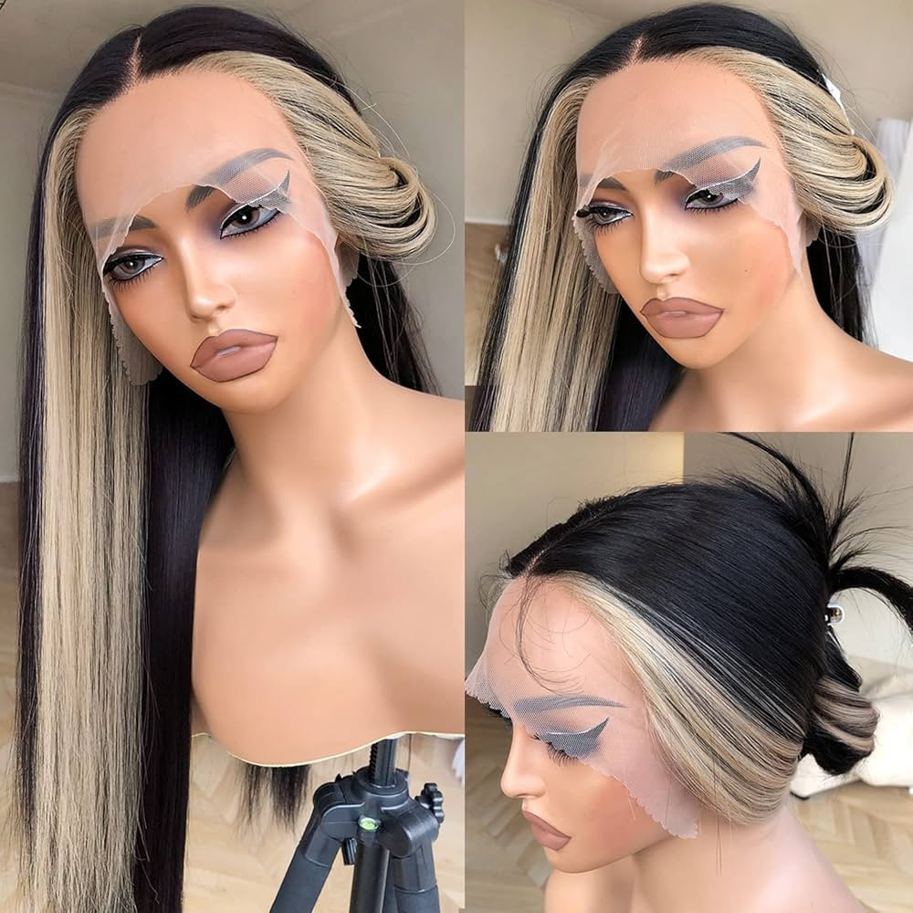 Skunk Stripe Wig Lace Front Wig Pre Plucked Ready to Wear, HD Glueless 13X5X1 Synthetic Lace Fron... | Amazon (US)