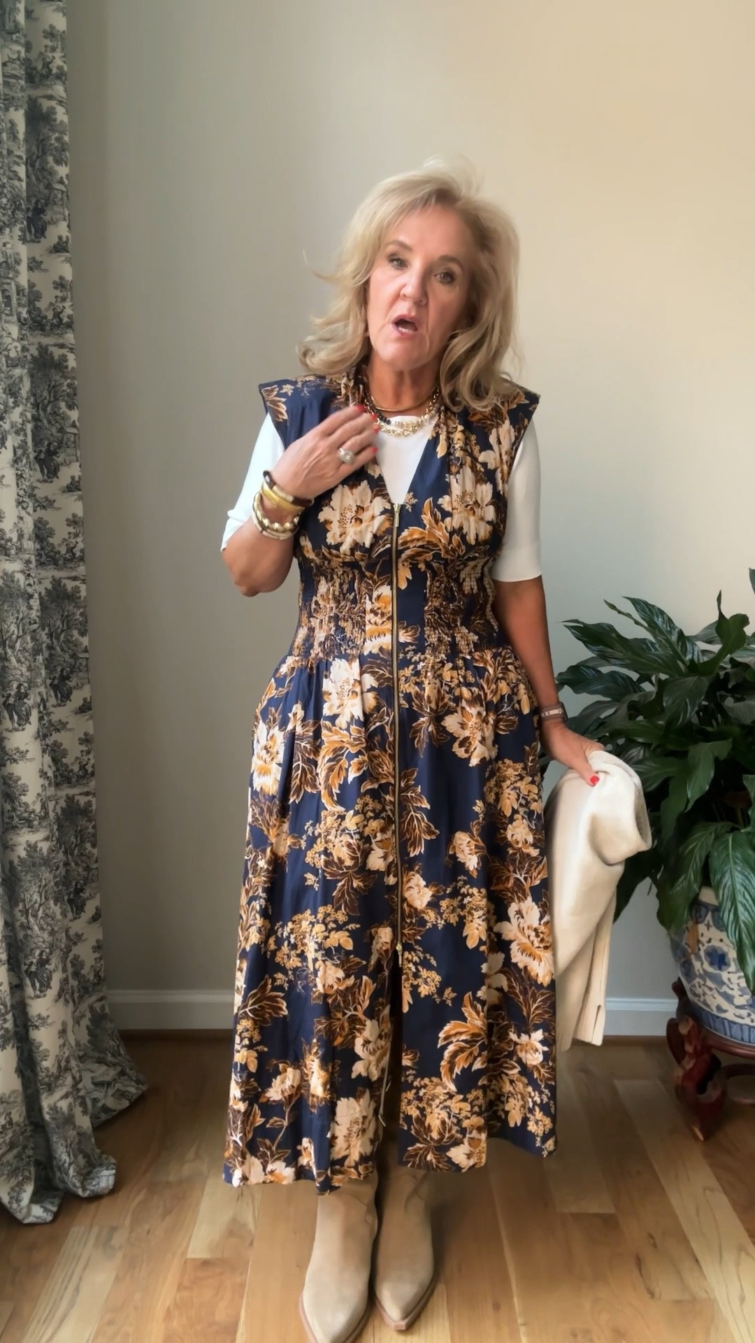 Anthro dress worn so many duff ways! Add a tee underneath and layer a sweater over the top. Add boots. Great for fall! 
Wearing a medium in the dress and the cardigan. 
Size up 1/2 in the boots 

#LTKautumn #LTKOver40 #LTKShoeCrush