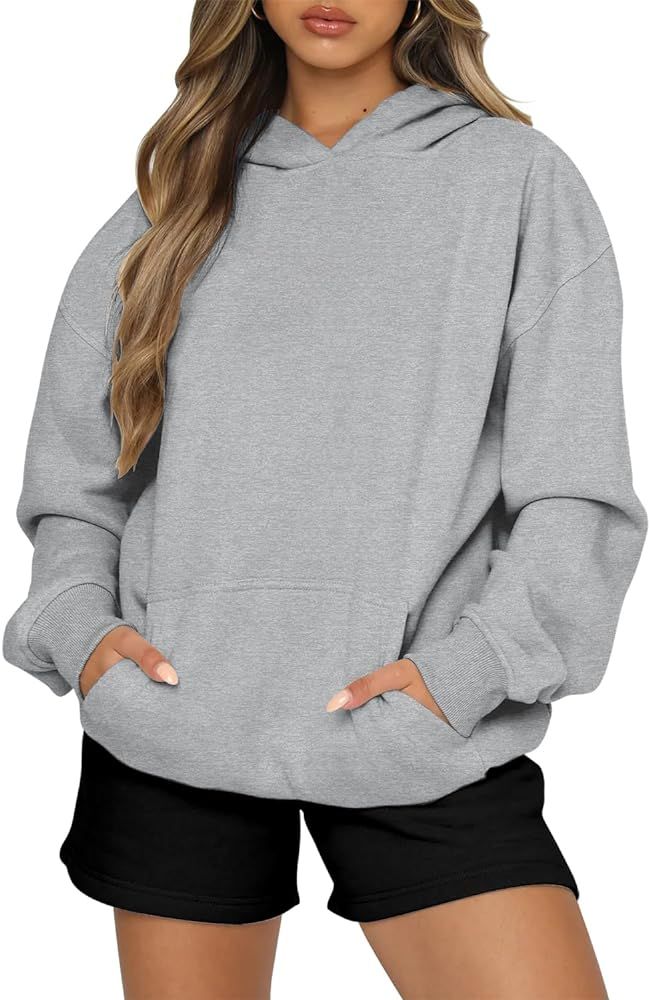 onlypuff Women Pullover Long Sleeve Sweatshirt Casual Hoodies Kangaroo Pocket Drop Shoulder Top | Amazon (US)