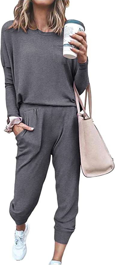 Ekouaer Lounge Sets for Women Sweatsuits Two Piece Outfit Long Sleeve Pajamas Set Sweatshirt Swea... | Amazon (US)