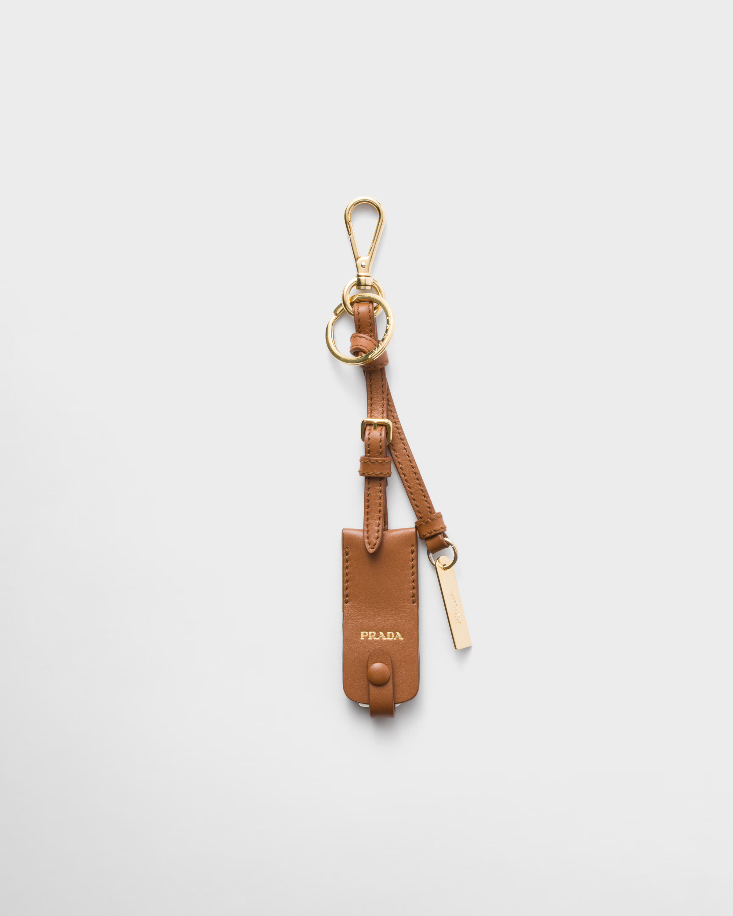 Cognac Leather Keychain Charm With Mirror Case | PRADA | Prada US