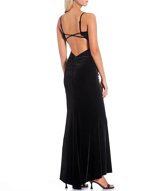 Velvet Pleated Bodice Back Cut-out Long Dress | Dillard's