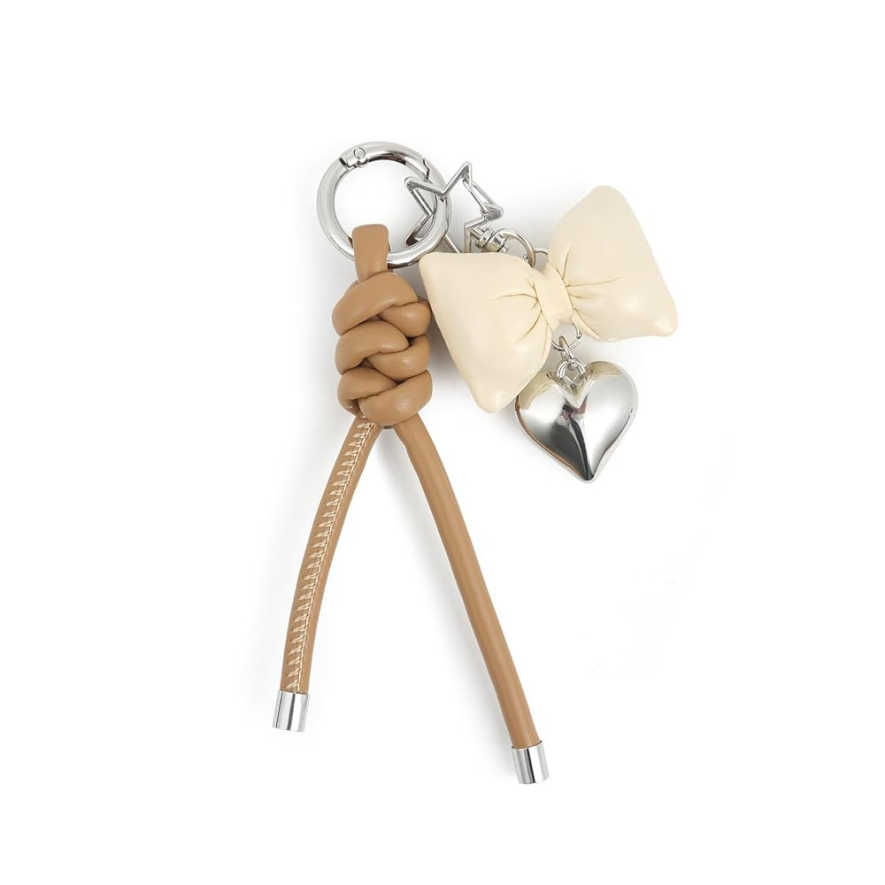 elegant leather bow keychain for women,stylish car keychain and bag charm,perfect purse accessori... | Amazon (US)