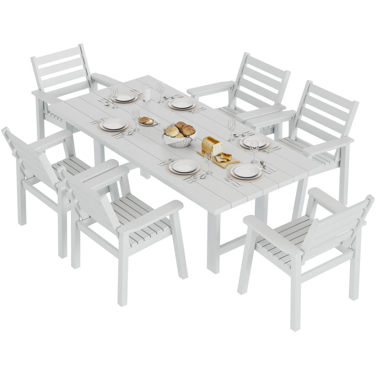 Immie 6- Piece HDPE Outdoor Dining Table Set With Chairs & Umbrella Hole, White | Wayfair North America