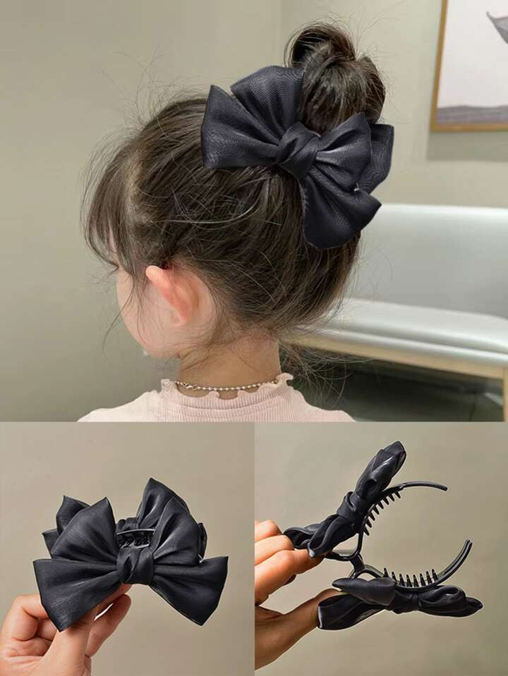 1pc Girls' Black Satin Butterfly Bow Bun Hair Clip For Festival | SHEIN