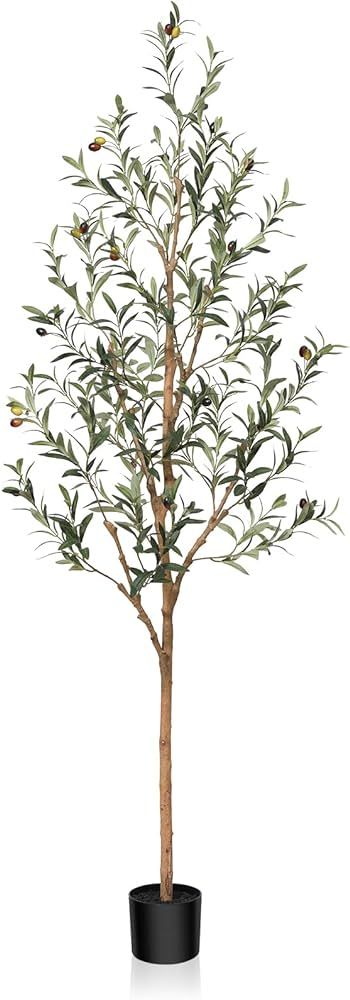 Artificial Olive Tree, 6FT Tall Faux Silk Plant with Natural Wood Trunk and Lifelike Fruits for H... | Amazon (US)