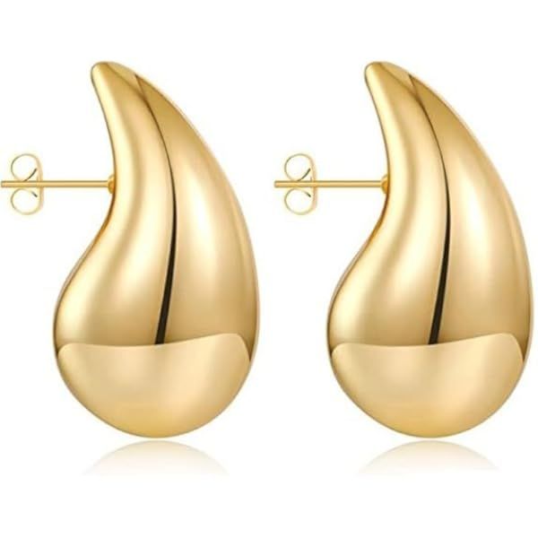 Ascona 25/32/47mm Chunky Gold Hoop Earrings for Women | Lightweight Tear Drop Earrings | Gold Drop Earrings for Women | Amazon (US)
