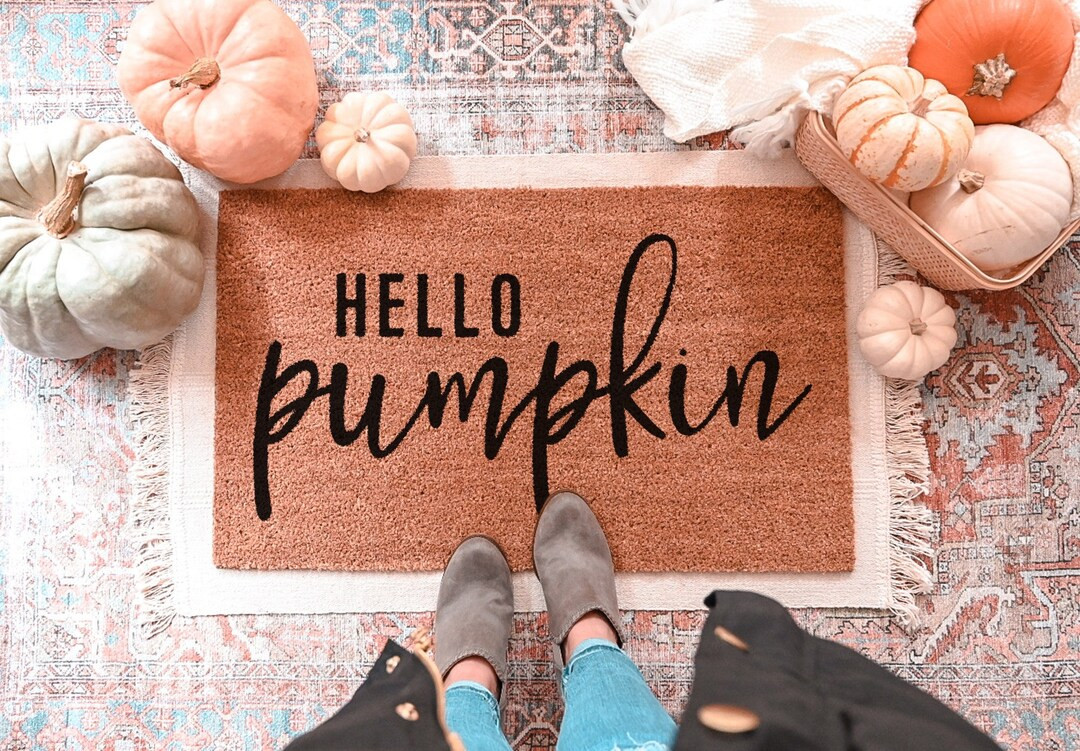 Hello Pumpkin Doormat, Pumpkin Door Mat, Halloween Doormat, Fall Welcome Mat, Custom Doormat Cute... | Etsy (US)