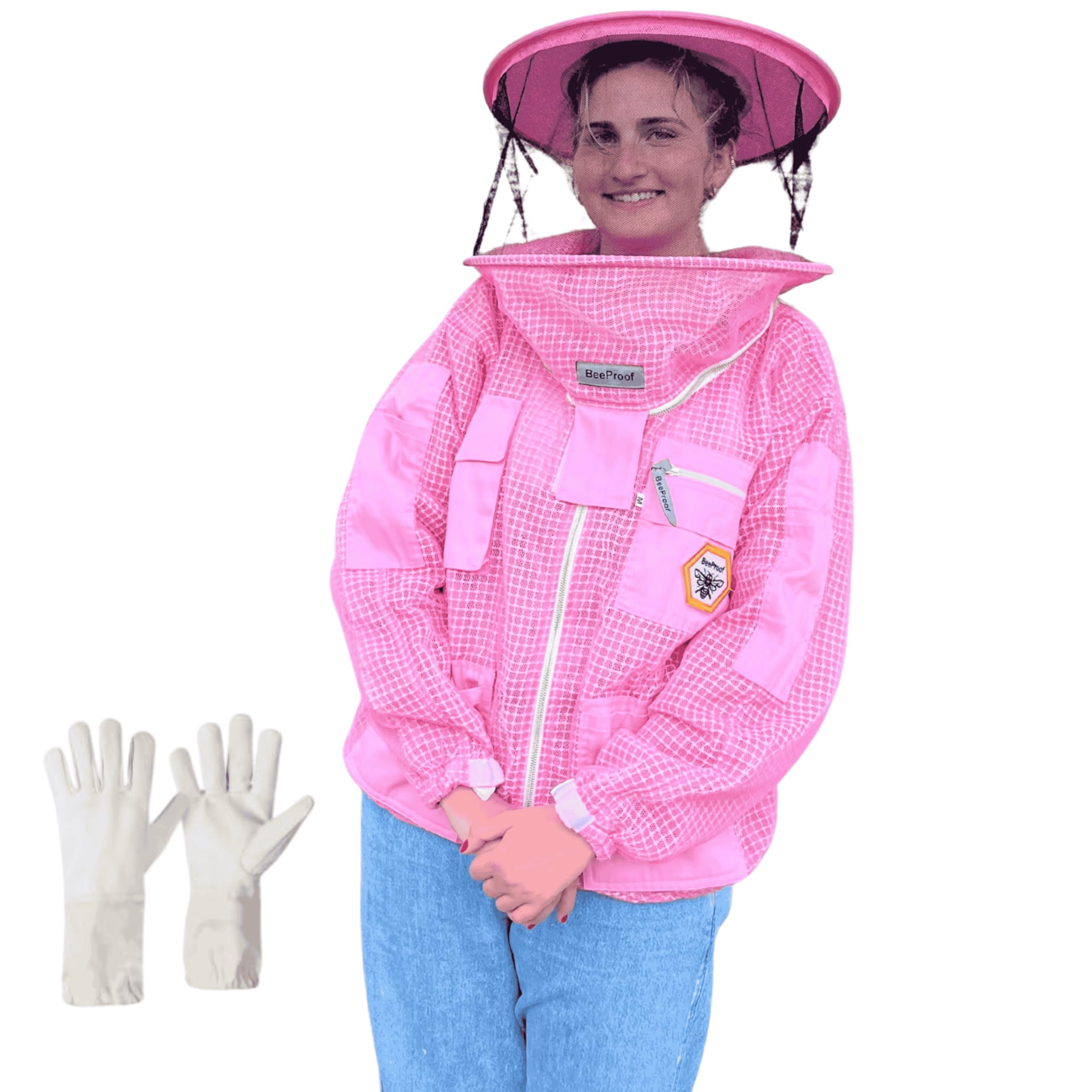Beekeeping Jacket with Veil 3-Layer Ultra Ventilated Veil Round) YKK Zippers Full Protection Suit Carrying Bag (BP-302-Pink)-L | Amazon (US)