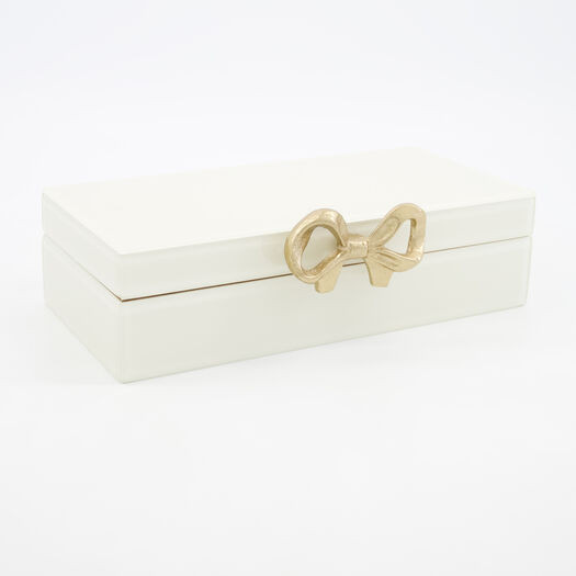 White Gold Bow Handle Trinket Box 6x22.5cm | TK Maxx